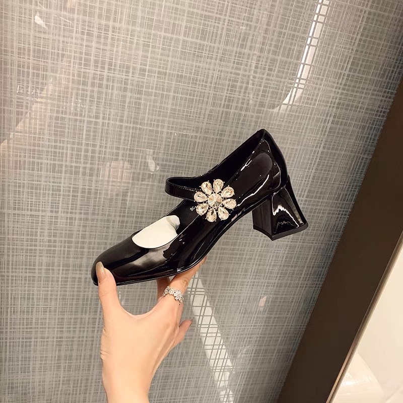 Giày búp bê Miu hoa đá gót vuông tiểu thư