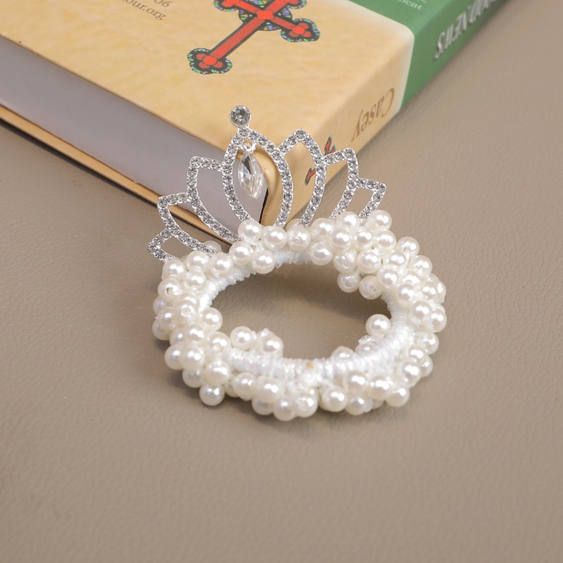 Dây Cột Tóc Cao Su Hình Vương Miện Công Chúa Đính Hạt Ngọc Trai Phong Cách Hàn Quốc Mới 2023 Cho Bé Gái