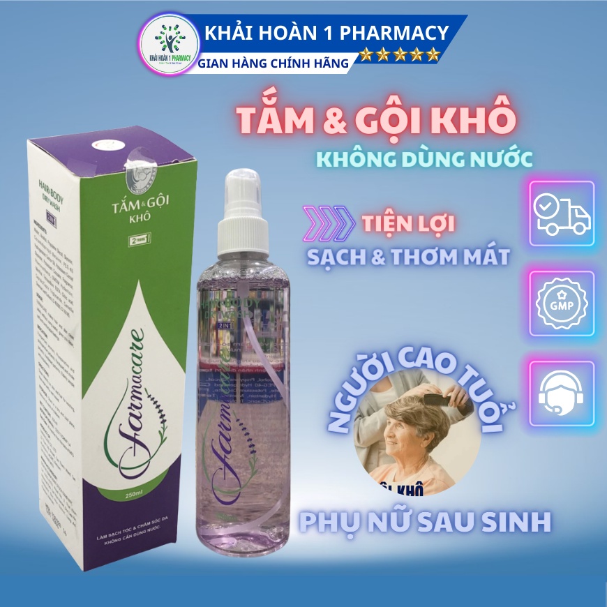 Tắm gội khô FARMACARE làm sạch tóc và da không cần dùng nước, thơm mát - hộp 250ml