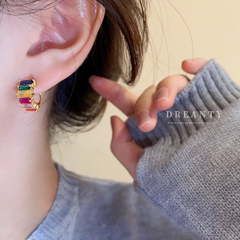 Khuyên Kẹp Tai Không Xỏ Lỗ Đính Đá Zircon Nhiều Màu Độc Đáo Thời Trang Hàn Quốc