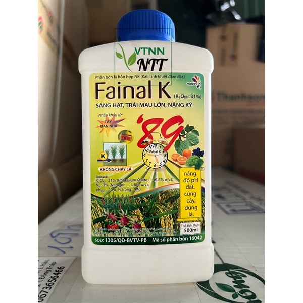 Phân bón lá hỗn hợp NK (Kali tinh khiết đậm đặc) FAINAL-K (500ml - 1Lít) - VTNN Nguyễn Thanh Tuyền