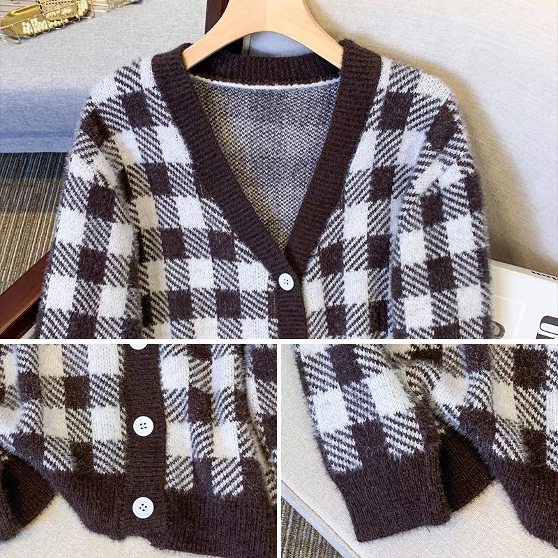 Áo khoác Len Nữ dáng dài, Cardigan len nữ kẻ ô dài ngang mông freesize 40-65kg