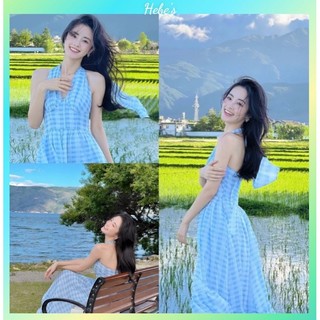 Đầm maxi đi biển cổ yếm tone màu tiểu thư phong cách thời trang nữ hebe's MSP D88