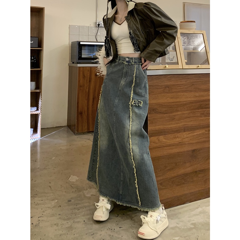 🎀chân váy dài chân váy jean dài Chân Váy Denim Đuôi Cá Dáng Chữ a Phong Cách Mỹ Thời Trang Mùa Thu Mới Cho Nữ