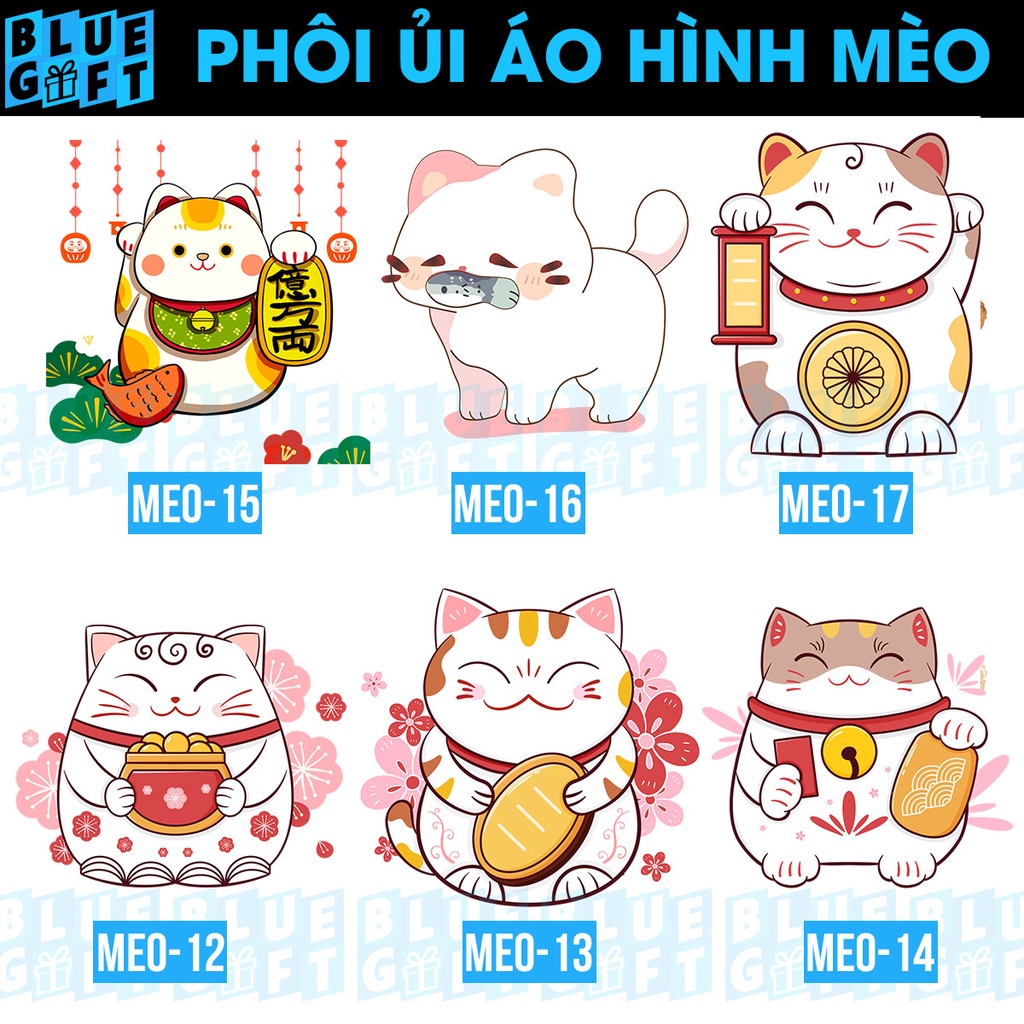 Pet In Ủi Áo Hình Mèo Tết, Có In Hình Theo Yêu Cầu, Phôi Hình In Ủi Nhiệt Quần Áo M3 - Blue Gift