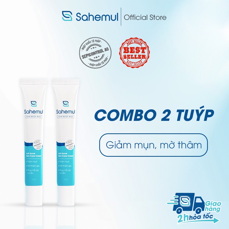 Combo 2 Tuýp Kem Ngừa Mụn Sahemul dùng cho mụn viêm, mụn thâm Anti Acne Skin Care Cream 20gr