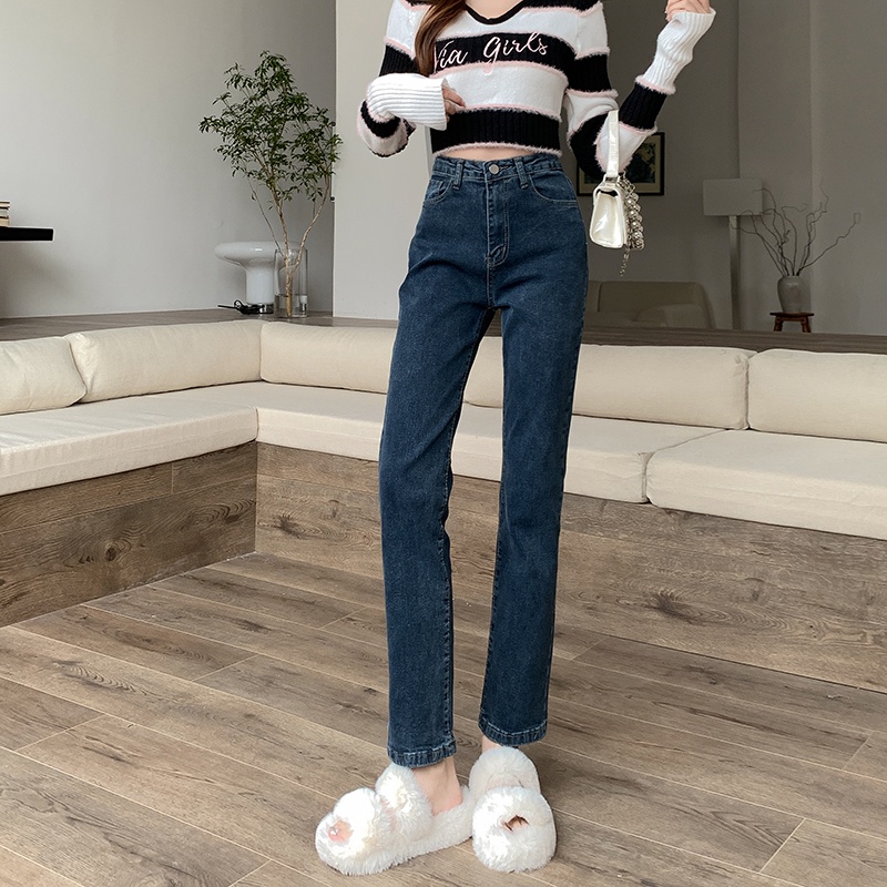 Quần Jean Lưng Cao Dáng Ôm Phong Cách Hàn Quốc Thời Trang Mùa Đông Cho Nữ