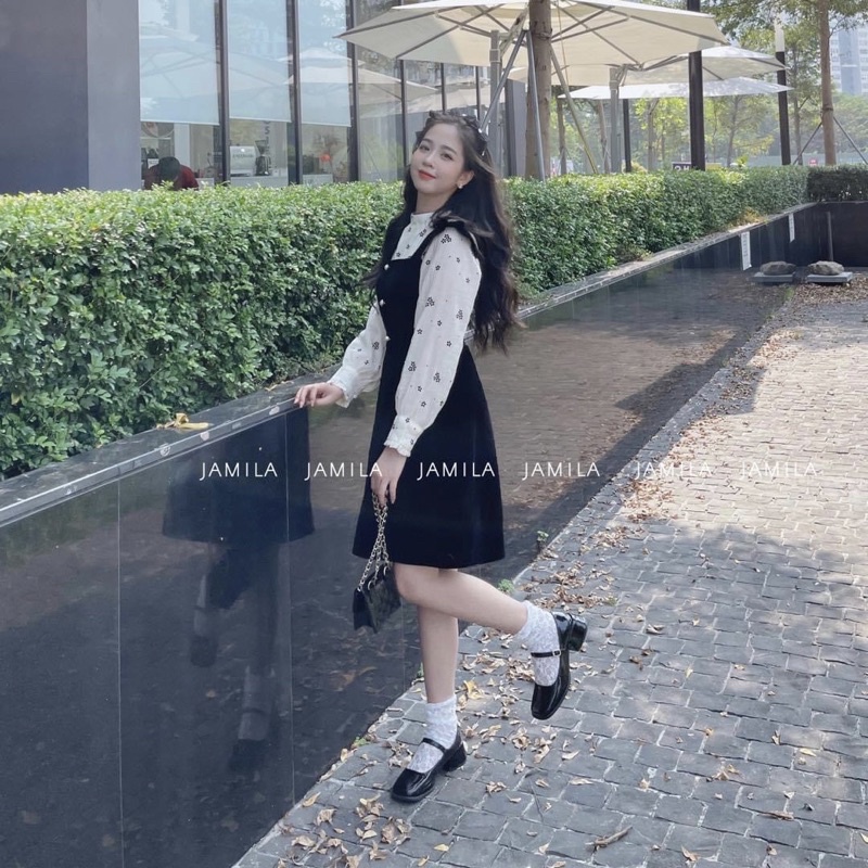 [3018] Set Yếm Nhung Cánh Tiên Mix Áo Đũi Hoa Xốp Vintage Có Ảnh Thật Kèm Video