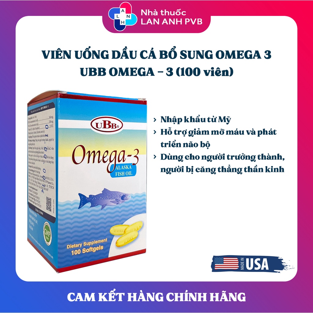UBB OMEGA 3 (Hàng nhập khẩu - 100 viên) - Viên dầu cá uống bổ sung omega 3.