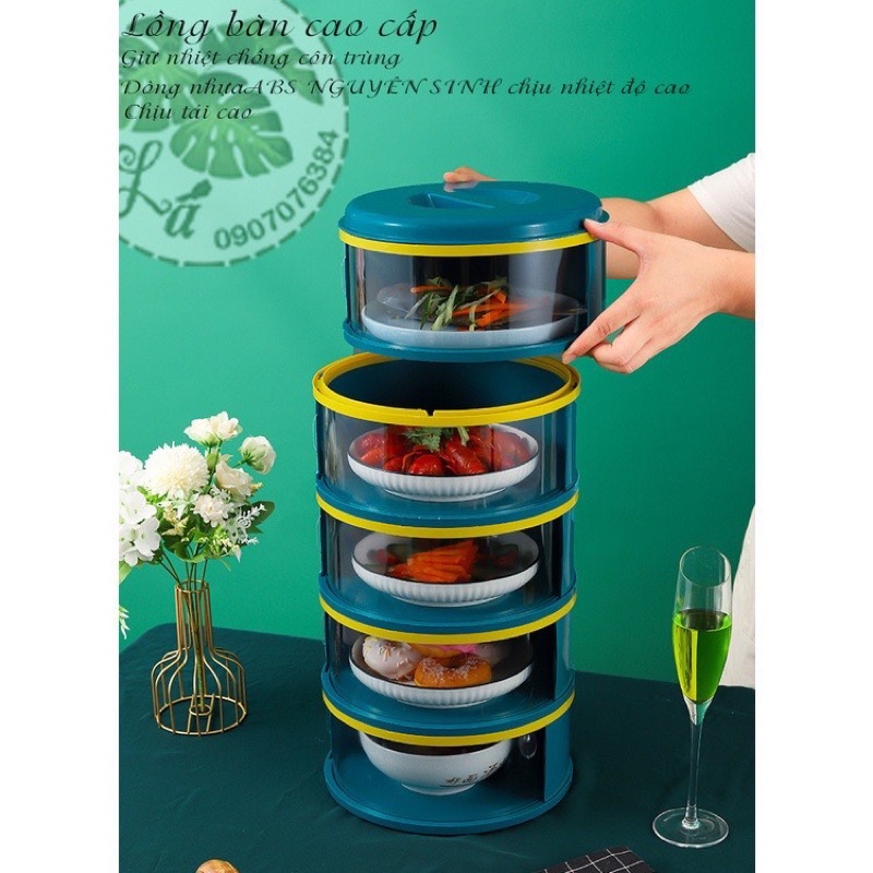 Lồng bàn giữ nhiệt đựng thức ăn 5 tầng cao cấp chất liệu nhựa trong suốt an toàn