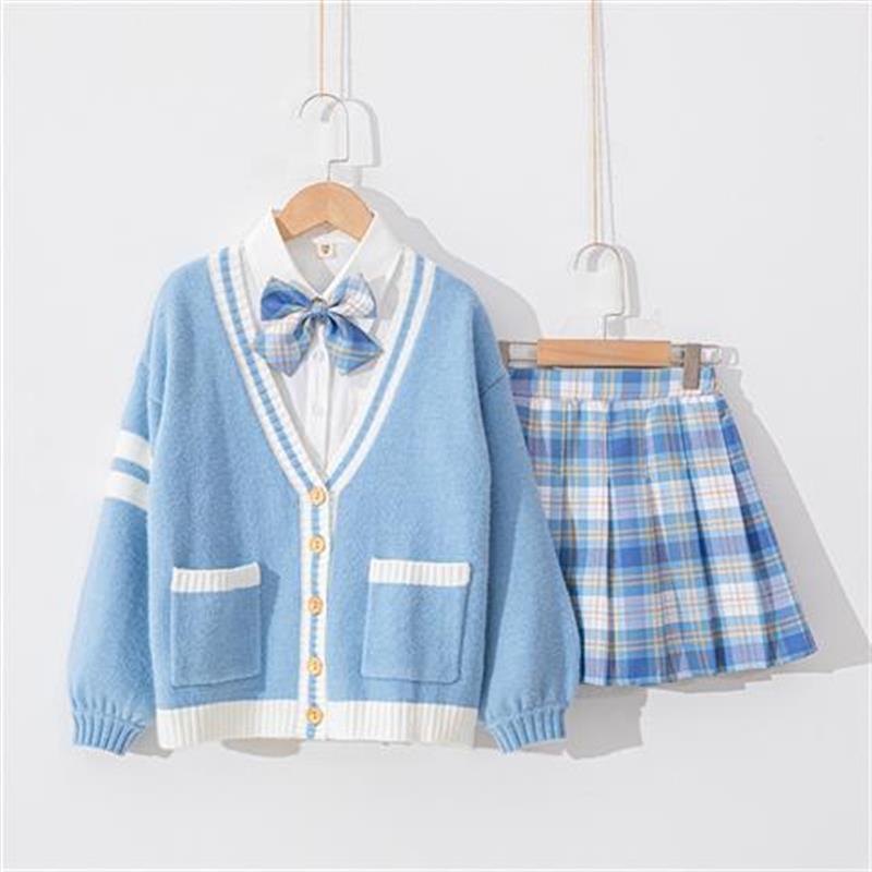 Bộ Đồng Phục Học Sinh Gồm Áo Sweater + Chân Váy Xếp Ly Dễ Thương Xinh Xắn Cho Bé Gái 10-12 Tuổi
