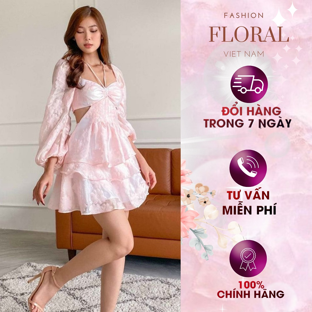 Đầm thiên nga FLORAL DESIGN nữ xòe hoa nổi cut out khoét eo sexy thiết kế trendy sang chảnh