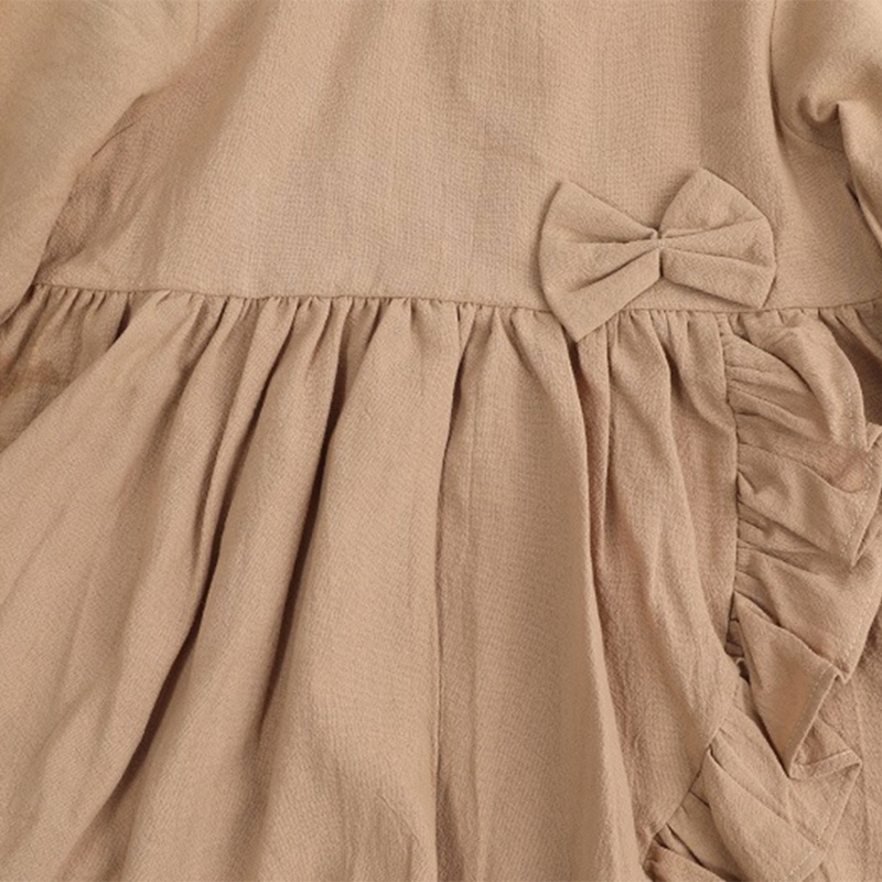 Đầm Dài Dáng Phồng Xếp Ly Viền Bèo Nhún Màu Trơn Thanh Lịch Cho Bé Gái