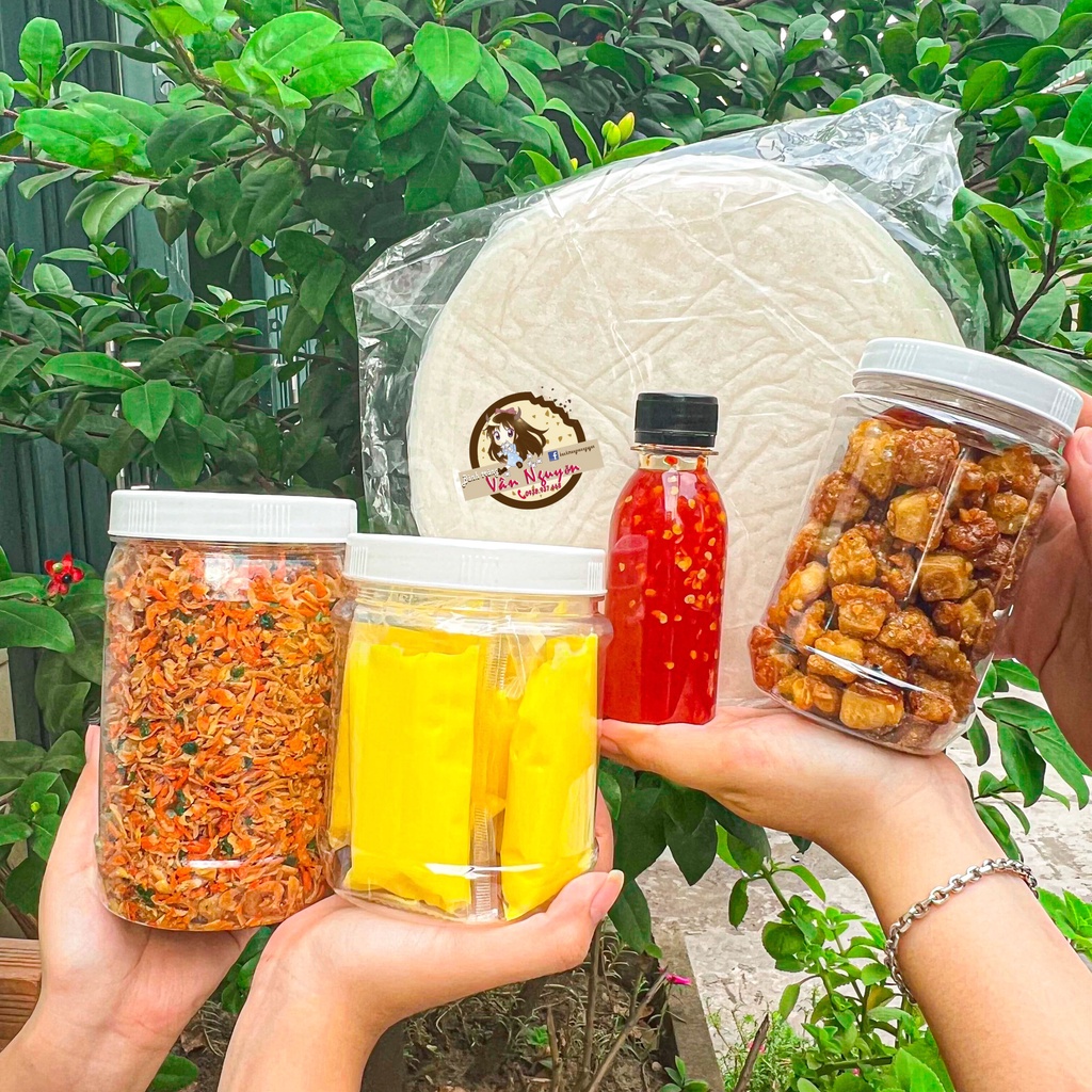 Combo TÓP MỠ SIZE VỪA TẶNG SỐT TẮC bánh tráng phơi sương 500gr,tóp mỡ 150gr,muối tép hành phi 300gr, bơ 300gr