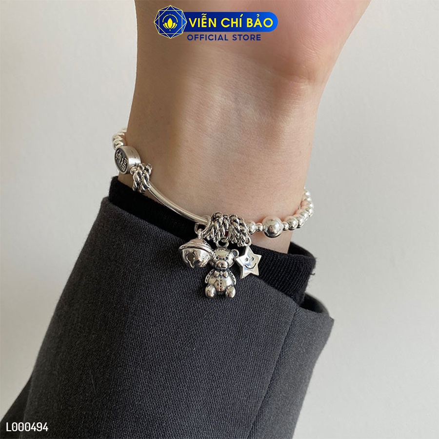 Vòng tay bạc nữ bi charm gấu chuông chất liệu bạc 925 thời trang phụ kiện trang sức Viễn Chí Bảo L000494