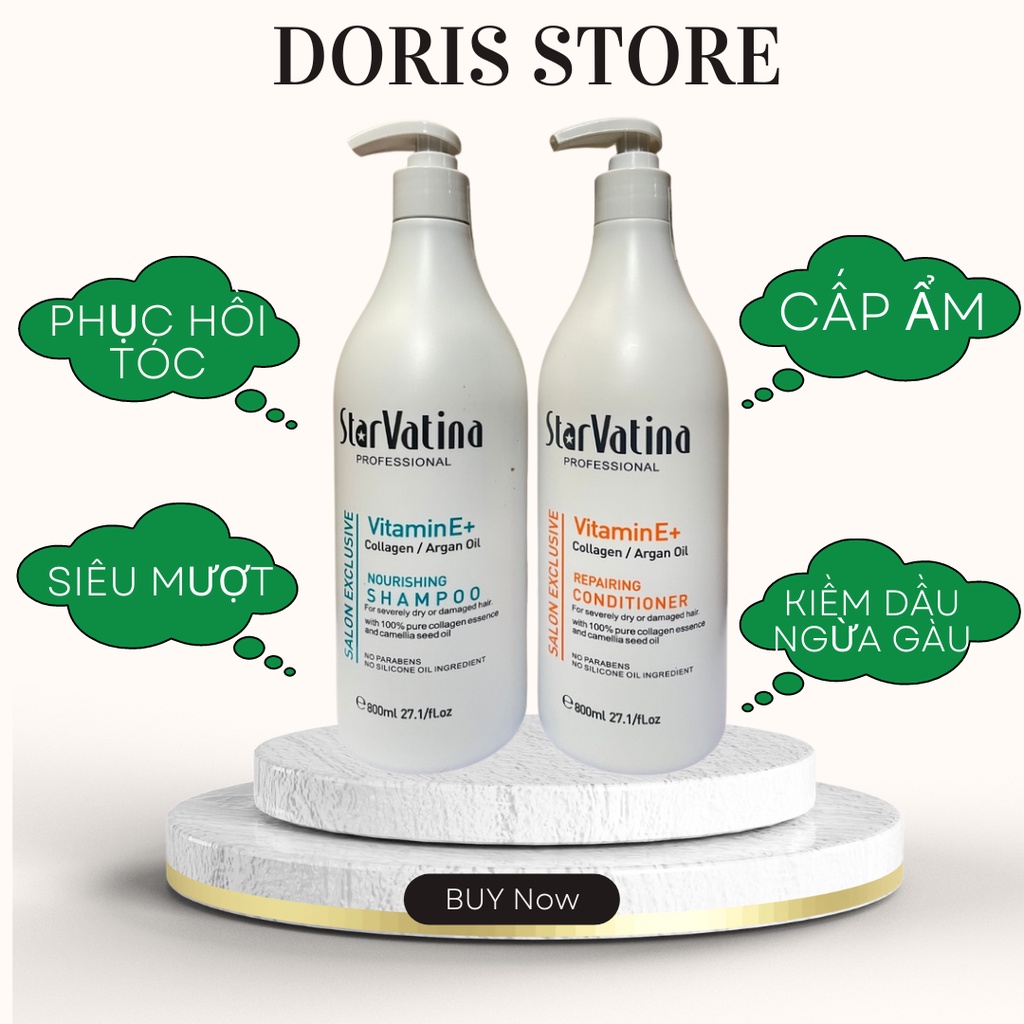 Cặp dầu gội xả VATINA 800ml * 2 kiềm dầu phục hồi tóc hư tổn tái tạo cấu trúc tóc chống gãy rụng siêu mềm mượt