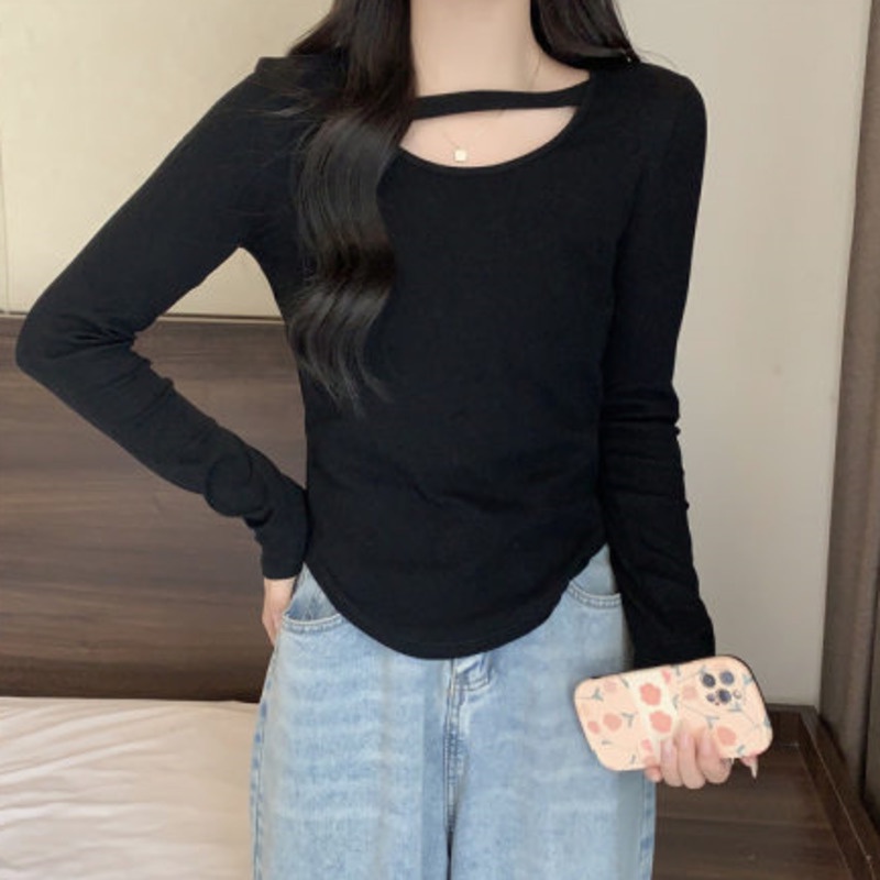 Áo Thun Tay Dài Màu Trơn Đơn Giản Quyến Rũ Dễ Phối Đồ Hợp Thời Trang