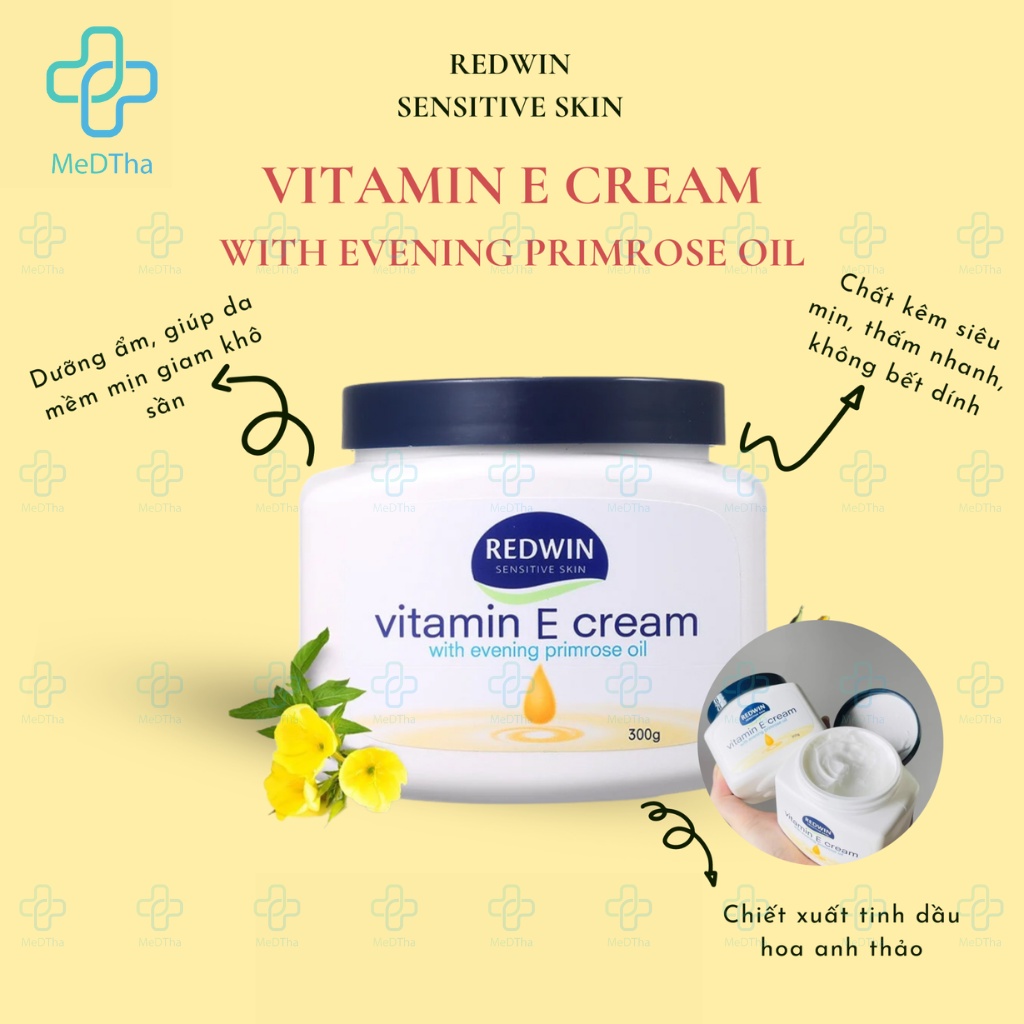 Kem dưỡng da mềm mịn REDWIN Vitamin E Cream 300g - Dưỡng ẩm da, chống nẻ, làm đẹp da hàng Úc [Chính hãng]