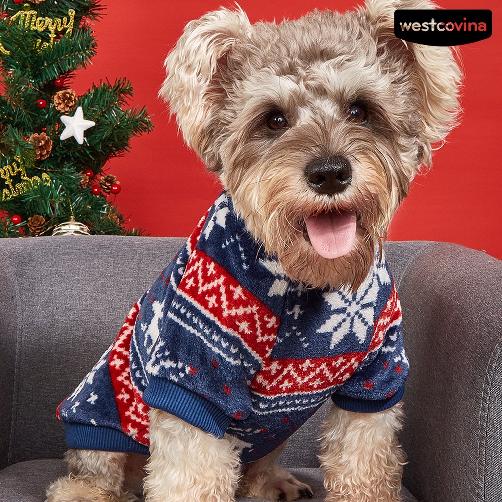 [COD]♘Áo Sweater Mùa Đông Bằng Polyester Chống Mòn In Họa Tiết Hoa Tuyết Tuần Lộc Sáng Tạo Cho Thú Cưng