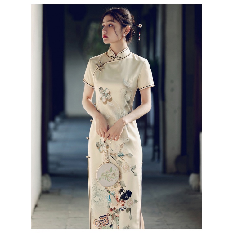 Đầm Sườn Xám Cách Tân Dáng Dài Phong Cách Trung Hoa Thời Trang Mùa Hè 2022