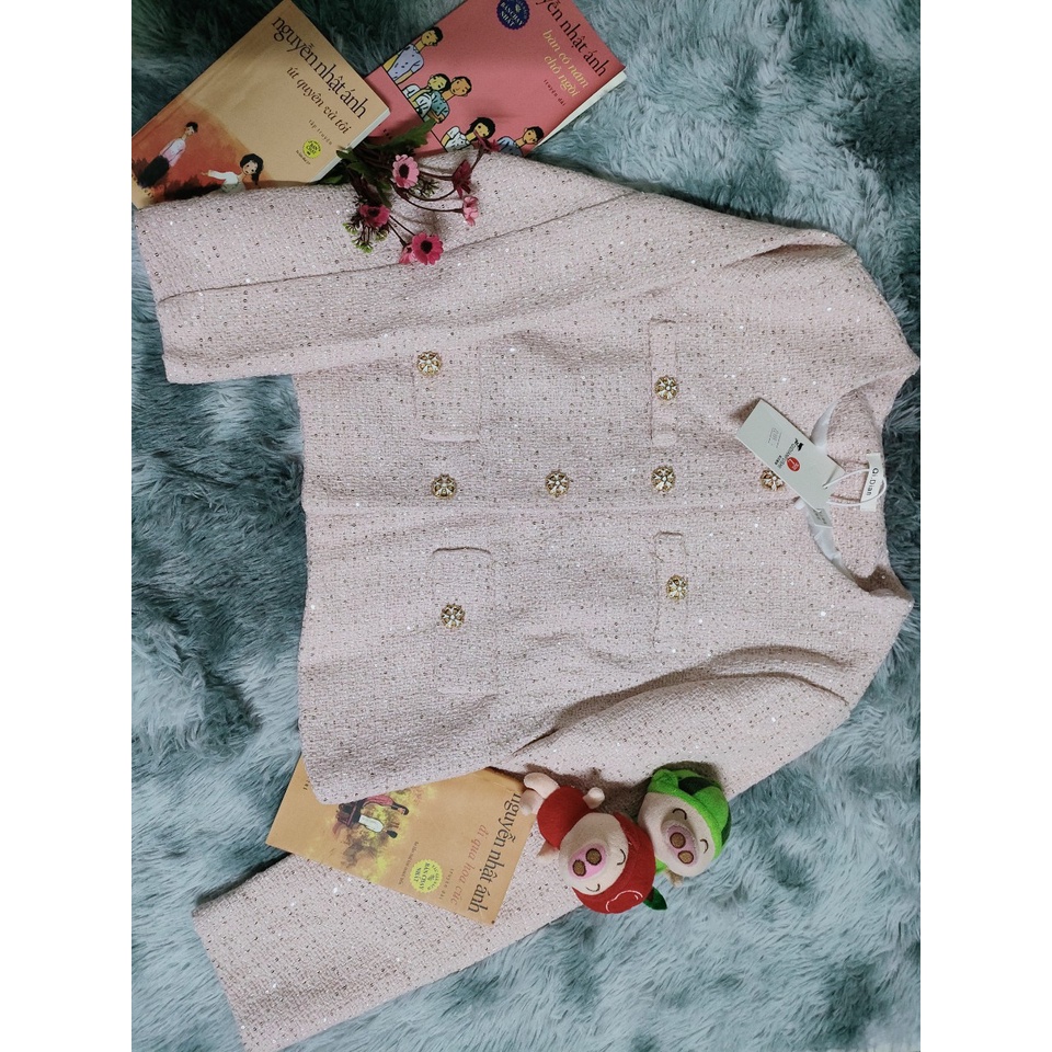 Ảnh thật 4 hình cuối-HC887.Áo khoác Tweed dáng ngắn xuân thu thời trang Hàn Quốc