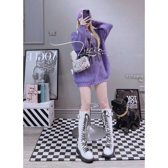 Áo len form rộng họa tiết lưng hình chó tay dài phối viền sọc màu bên hàng QC! transtore