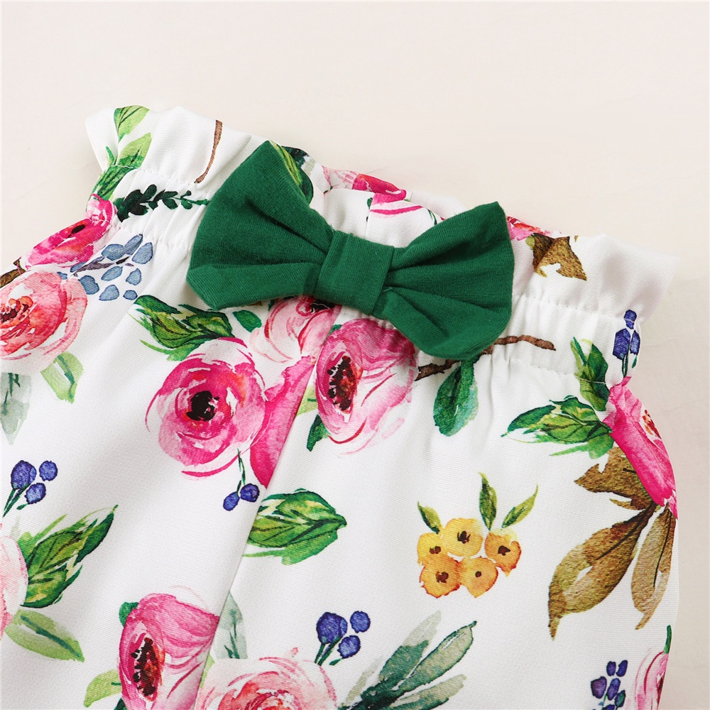 Set Đồ 3 Món Gồm Áo Tay Dài + Quần In Hoa + Băng Cài Đầu Dễ Thương Cho Bé Gái 1-4 Tuổi