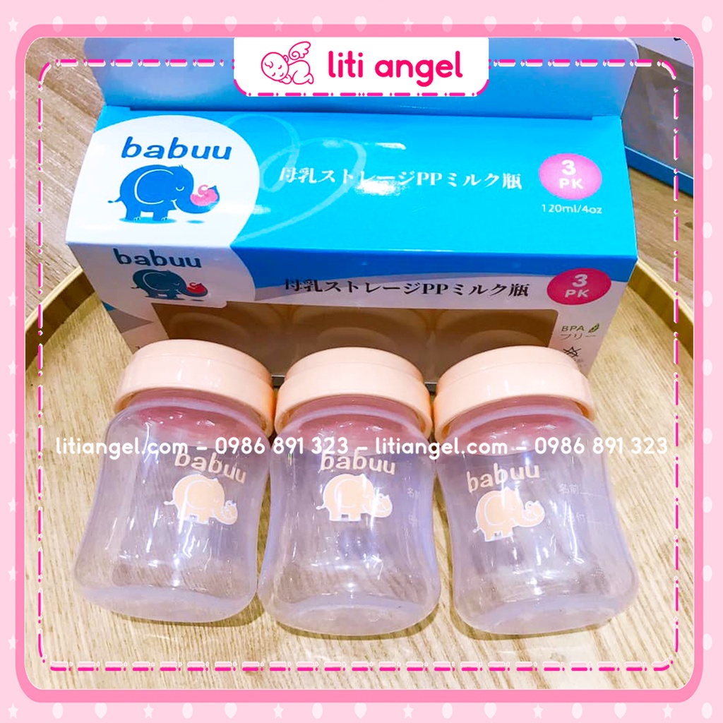 Bình Trữ Sữa Babuu 120ml Cho Mẹ và Bé Set 3 Bình