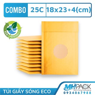 Túi gói hàng chống sốc combo 18x23+4cm 25 túi giấy màu vàng sẵn băng keo đóng gói hàng dễ vỡ
