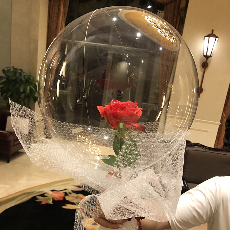 Bong Bóng Trong Suốt Có Đèn Led Hình Hoa Hồng Dùng Trang Trí Tiệc Cưới / Valentine