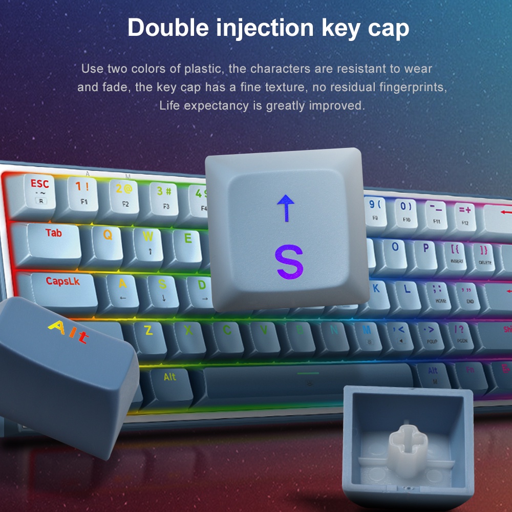 Bàn phím cơ Game Redragon Fizz K617RGB-PW Mini Kèm Dây Cáp 61 Có Thể Tháo Rời