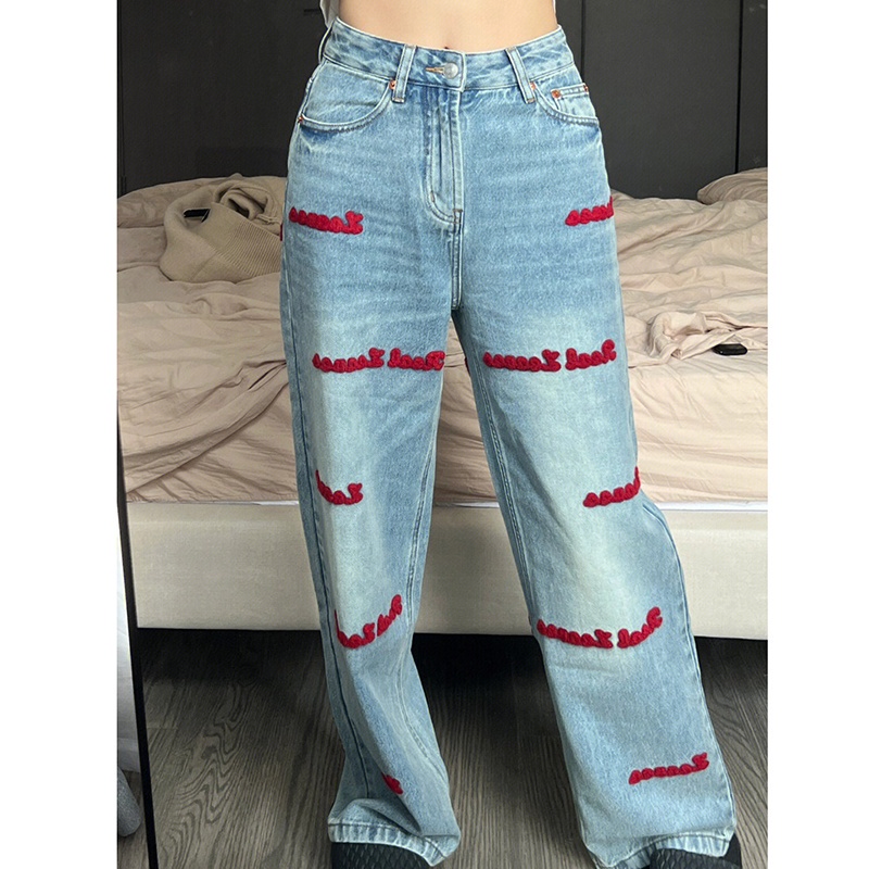 IELGY  IELGY Quần jeans Nữ Lưng Cao Thêu Chữ Tiếng Anh