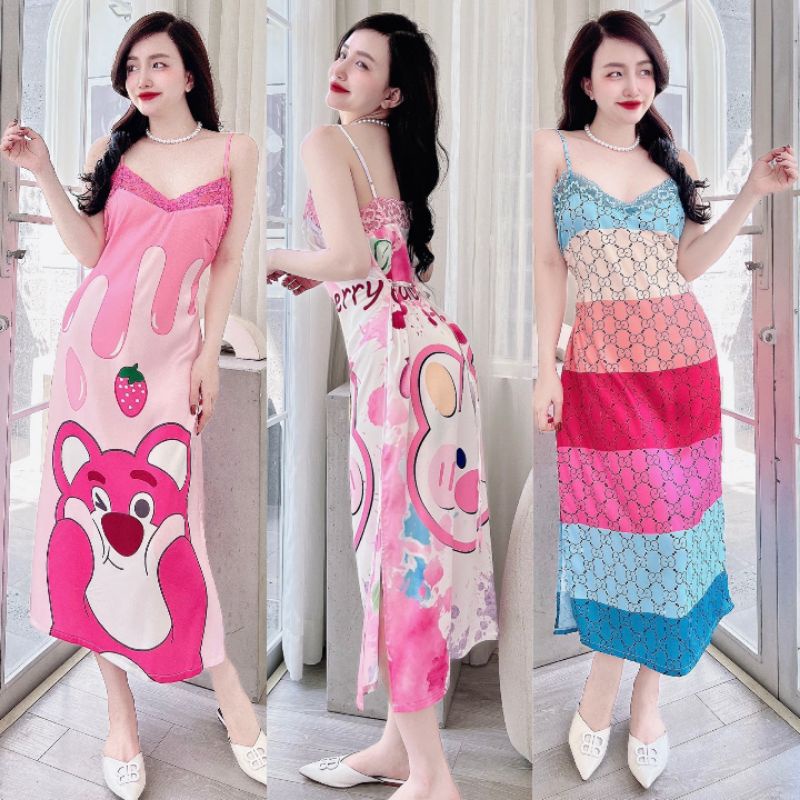 Váy ngủ 2 dây Đầm xuông chất Lụa Latin mềm mịn mát Đồ ngủ nữ cao cấp Shopkieu_95