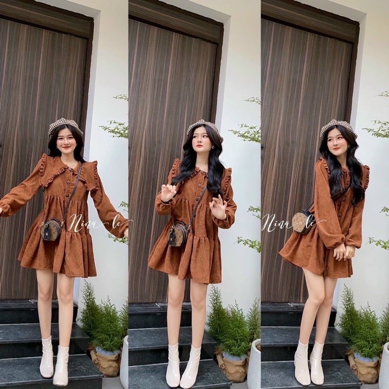 ‼️ MX003 ĐẦM BABYDOLL  PHỐI NÚT TAY DÀI 60-95kg ‼️ BIGSIZE RIN HEO