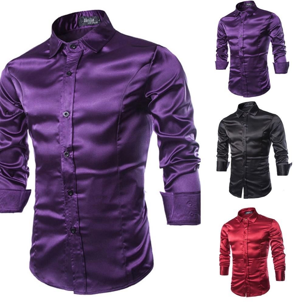 Áo Sơ Mi Lụa Satin Bóng Sang Trọng Thời Trang Cho Nam Size S-2XL