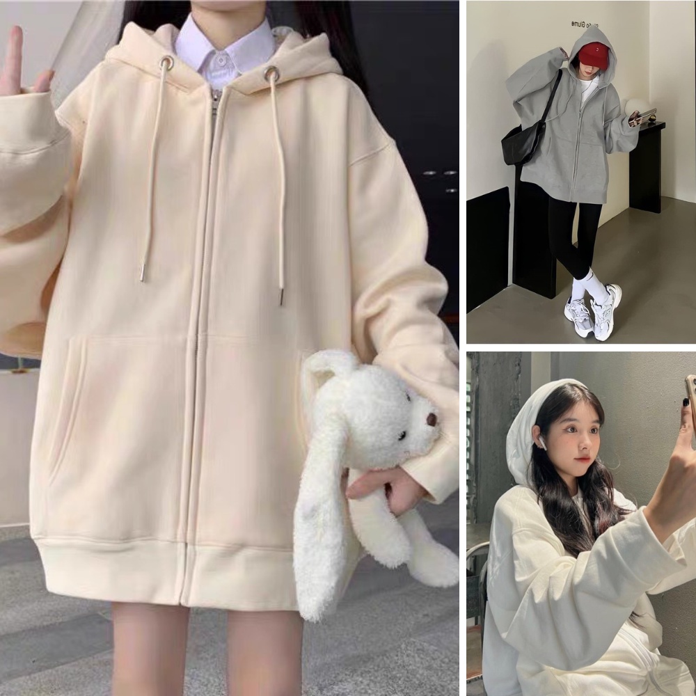 Áo khoác hoodie , áo khoác nỉ tay phồng khóa zip from rộng ulzzang nam nữ phong cách hàn quốc đi chơi áo chống nắng