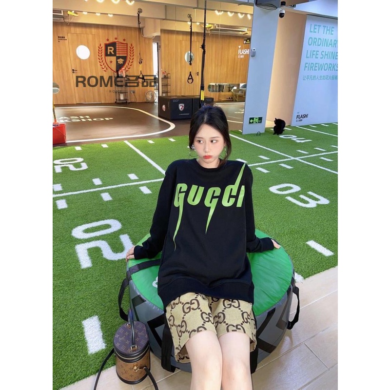 Áo Nỉ Dài Tay Cổ Tròn In Logo Gucci Thời Trang