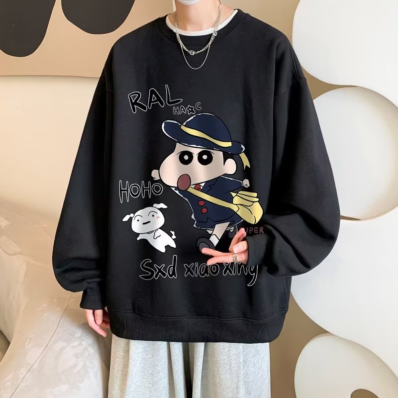 Áo Nỉ Tay Dài Cổ Tròn In Hình Cậu Bé Bút Chì Shin Phong Cách Hàn Quốc Nhật Bản Cho Nam Và Nữ Plus Size M-5XL