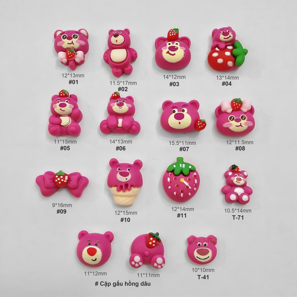 Charm Gấu Hồng Dâu LOTSO Đáng Yêu | Hoạt Hình Trang Trí Móng
