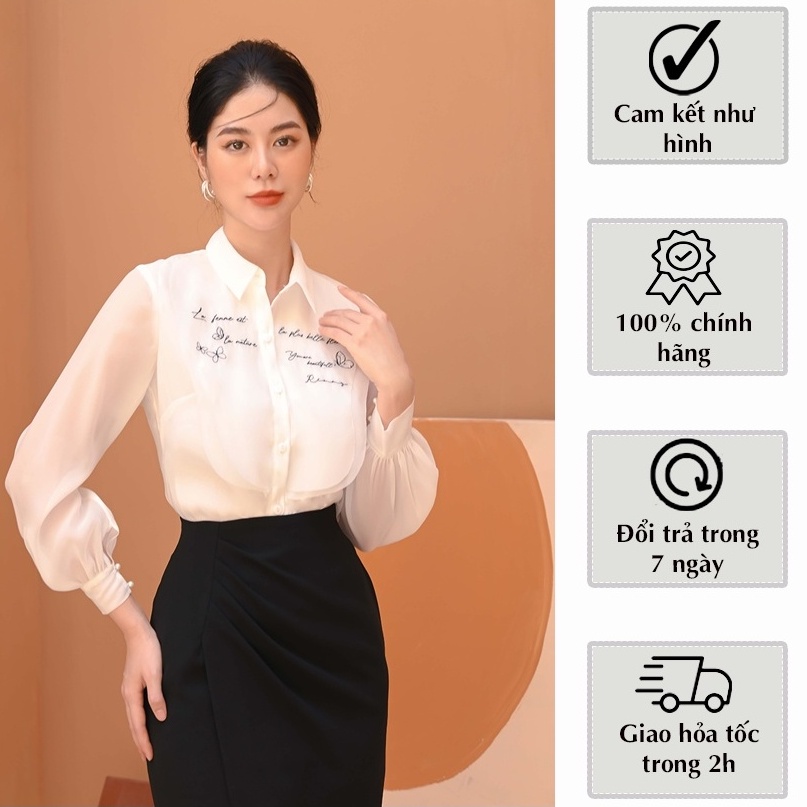 Áo sơ mi đỏ trắng hoạ tiết chữ thêu thủ công tinh tế Manlic Rimmy