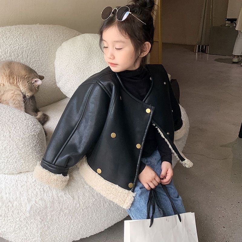 Áo khoác da thời trang thu đông cao cấp cho bé. Áo da có lớp lót lông cừu siêu ấm mềm mịn