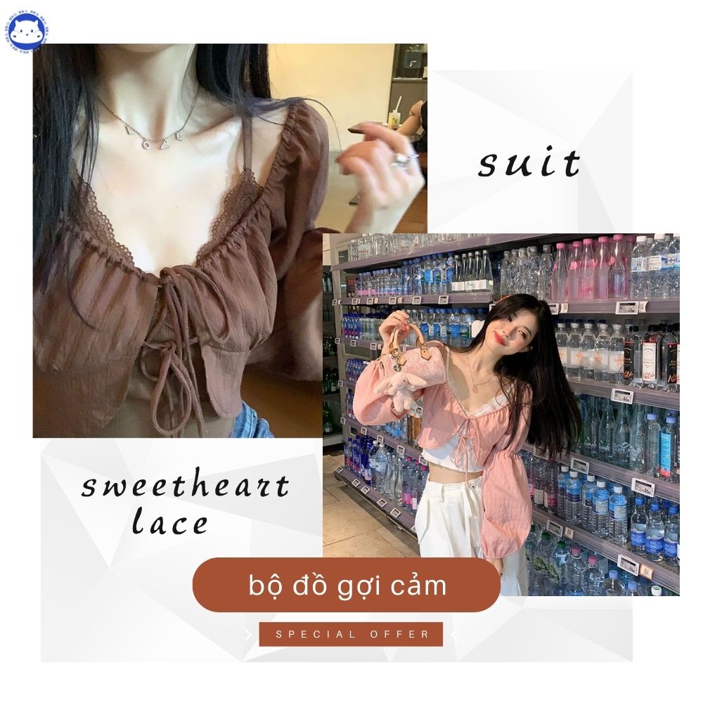 Áo Kiểu Tay Dài Phối Ren Hai Dây Phong Cách Mùa Thu Mới Cho Nữ