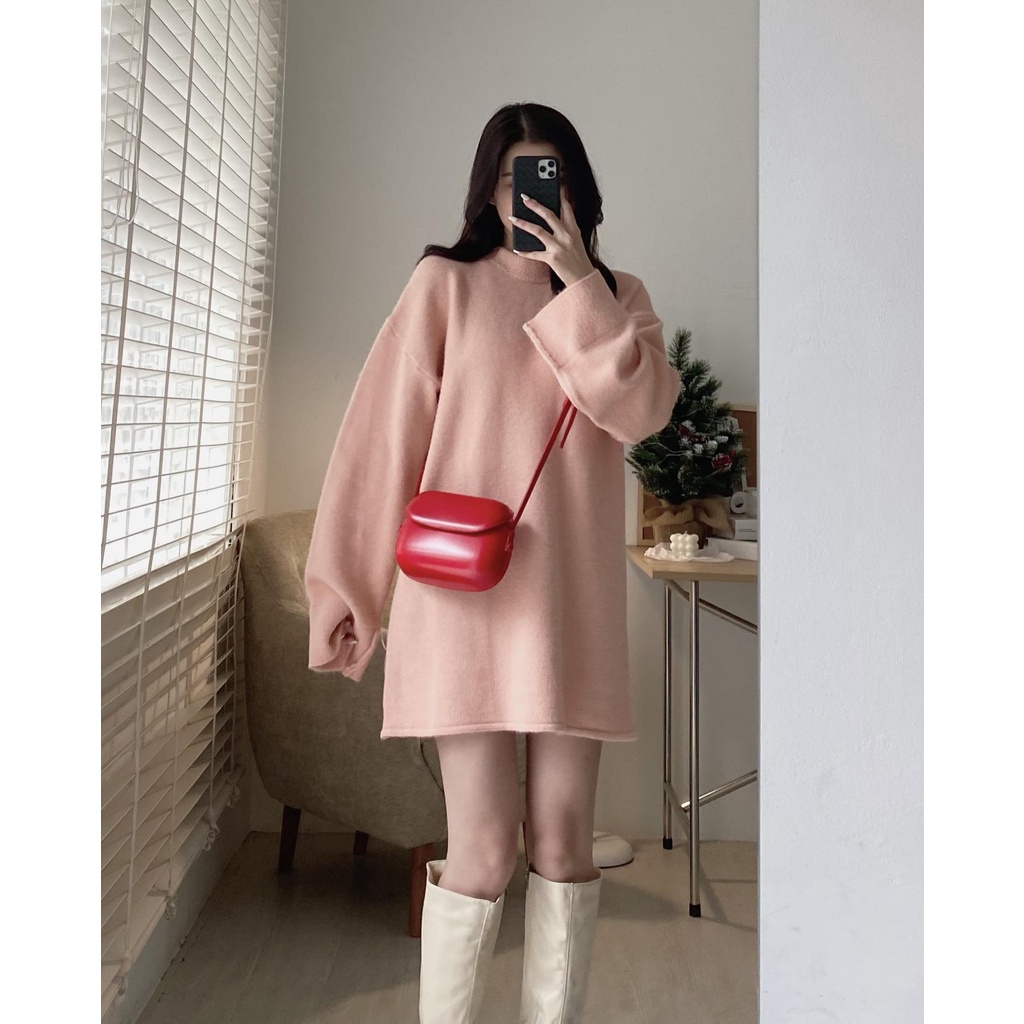 Áo len dáng dài cổ tròn len mịn tay loe basic ulzzang - Made by Fiin