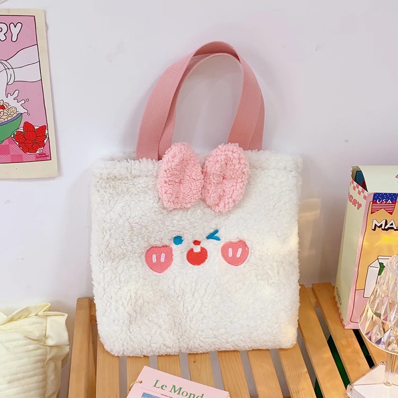 Túi Tote Đeo Vai / Xách Tay Bằng Vải Bông Mềm Thêu Họa Tiết Hoạt Hình Dễ Thương Sức Chứa Lớn Cho Nữ Jp