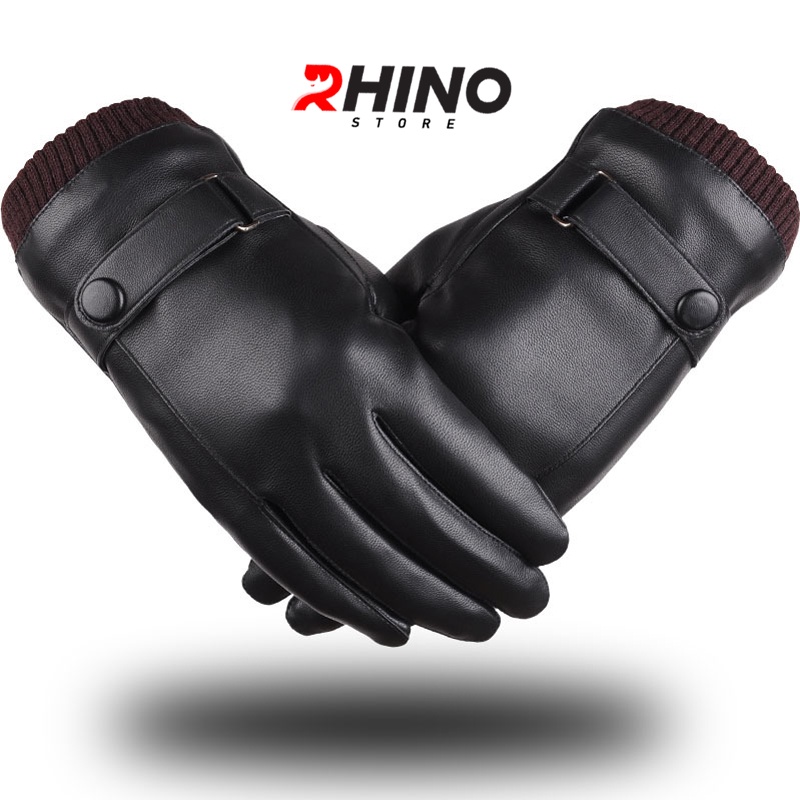 Găng tay da nam nữ giữ ấm, chống gió Rhino G903 Lót lông cảm ứng điện thoại, đi xe máy