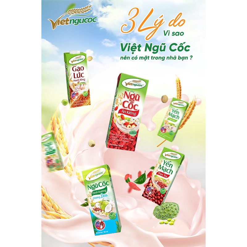 Lốc 4 Hộp Sữa Ngũ Cốc Dinh Dưỡng VIỆT NGŨ CỐC Thơm Béo Uống Liền Nhiều Loại