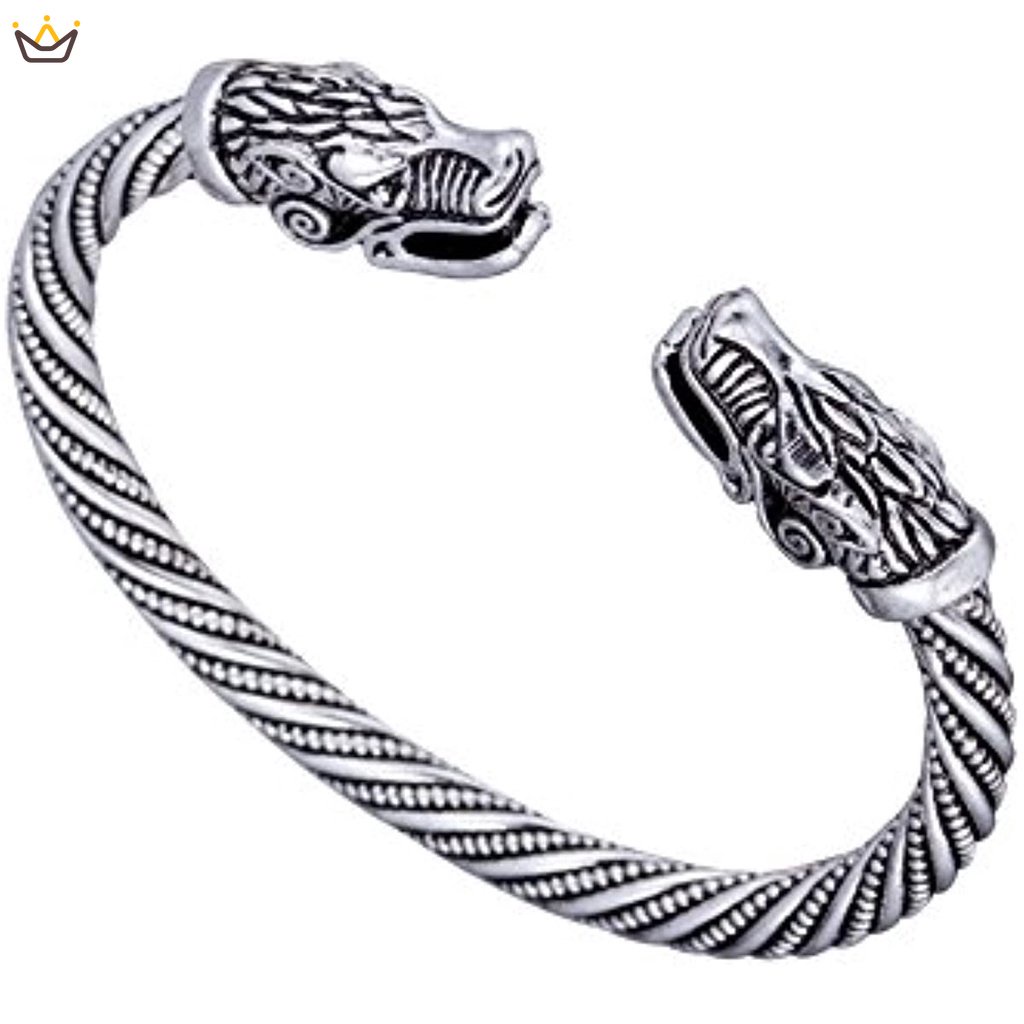 Vòng Tay Kim Loại Mặt Hình Đầu Sói Viking