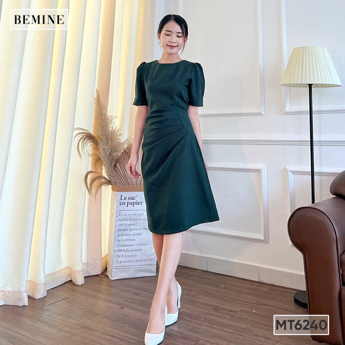 Đầm cổ tròn xếp li eo BEMINE MT6240