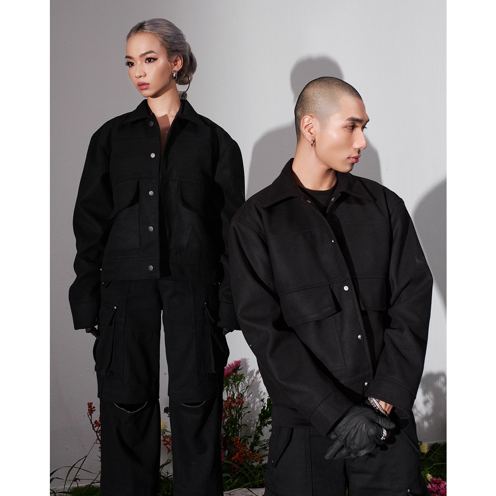 Felt Cropped Jacket - Áo Khoác Dạ Unisex Màu Đen Tay Dài Eight Studio