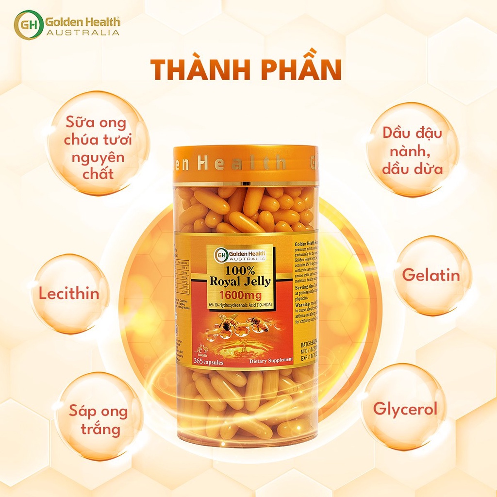 [GOLDEN HEALTH] Viên sữa ong chúa - Royal Jelly 1600mg hộp 365 Viên